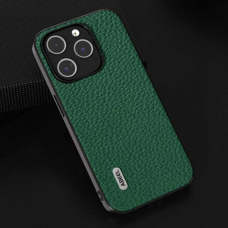 For iPhone 15 Pro ABEEL Genuine Leather Litchi Texture Phone Case(Green) - HoMEdemic™ 