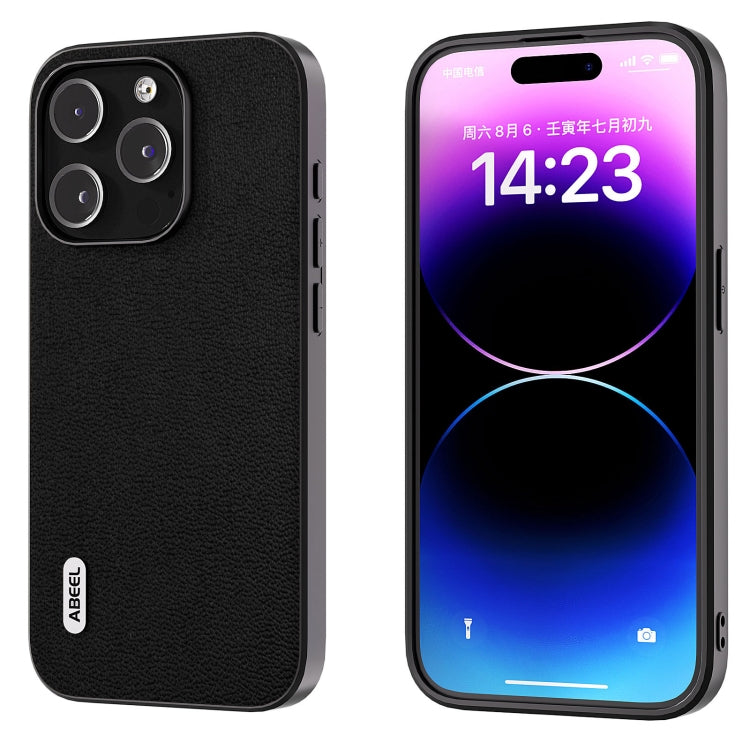 For iPhone 15 Pro ABEEL Genuine Leather Luolai Series Phone Case(Black) - HoMEdemic™ 