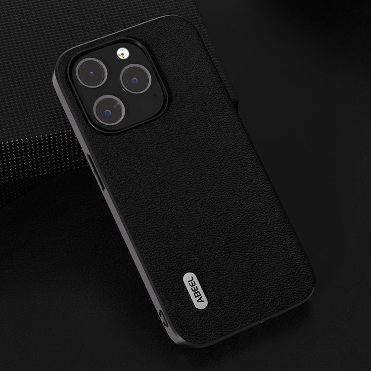 For iPhone 15 Pro ABEEL Genuine Leather Luolai Series Phone Case(Black) - HoMEdemic™ 
