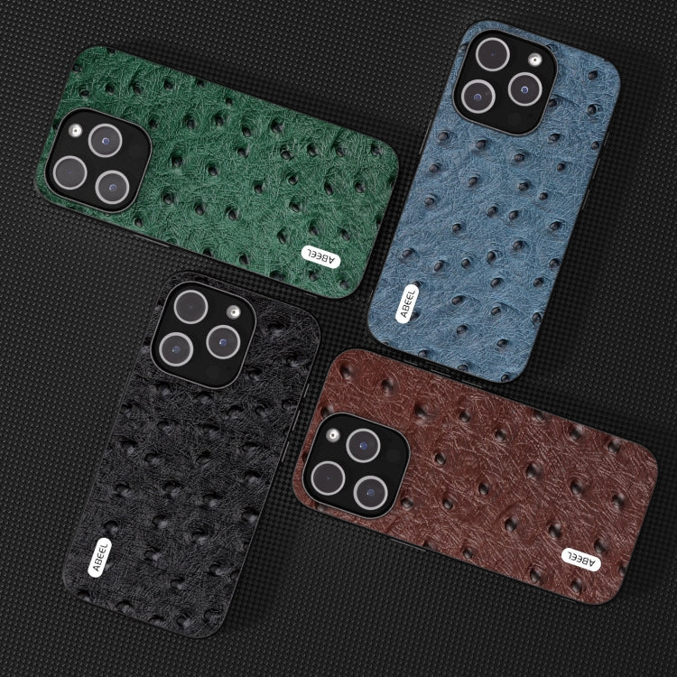For iPhone 15 Pro ABEEL Genuine Leather Ostrich Texture Phone Case(Blue) - HoMEdemic™ 
