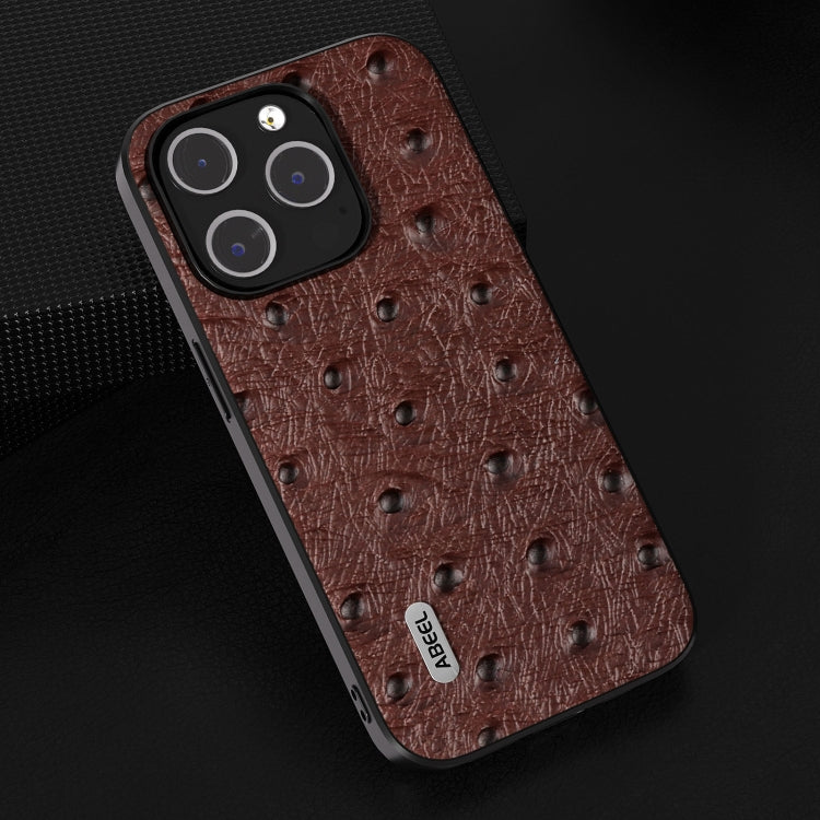 For iPhone 15 Pro ABEEL Genuine Leather Ostrich Texture Phone Case(Coffee) - HoMEdemic™ 