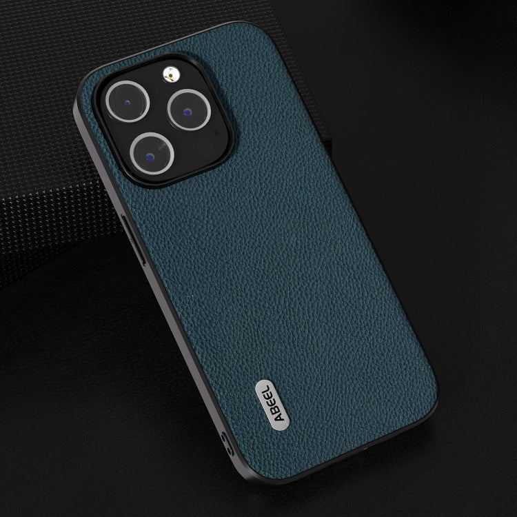For iPhone 15 Pro ABEEL Genuine Leather + PC Litchi Texture Phone Case(Green) - HoMEdemic™ 