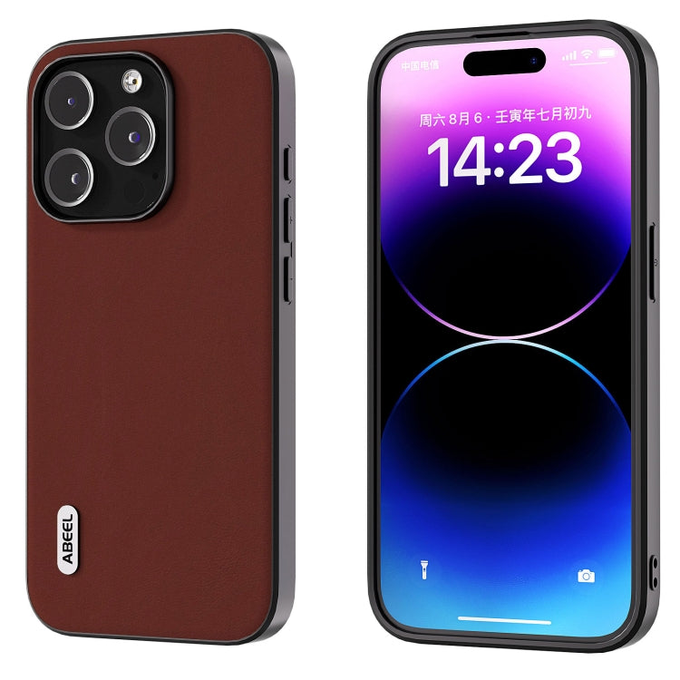 For iPhone 15 Pro ABEEL Genuine Leather Silky Soft Black Edge Phone Case(Coffee) - HoMEdemic™ 