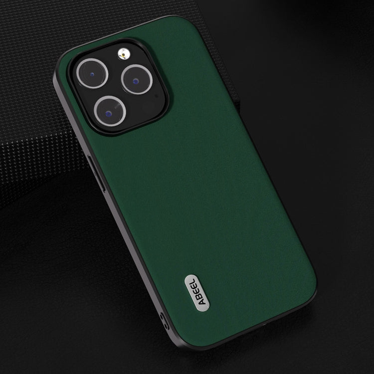 For iPhone 15 Pro ABEEL Genuine Leather Silky Soft Black Edge Phone Case(Green) - HoMEdemic™ 