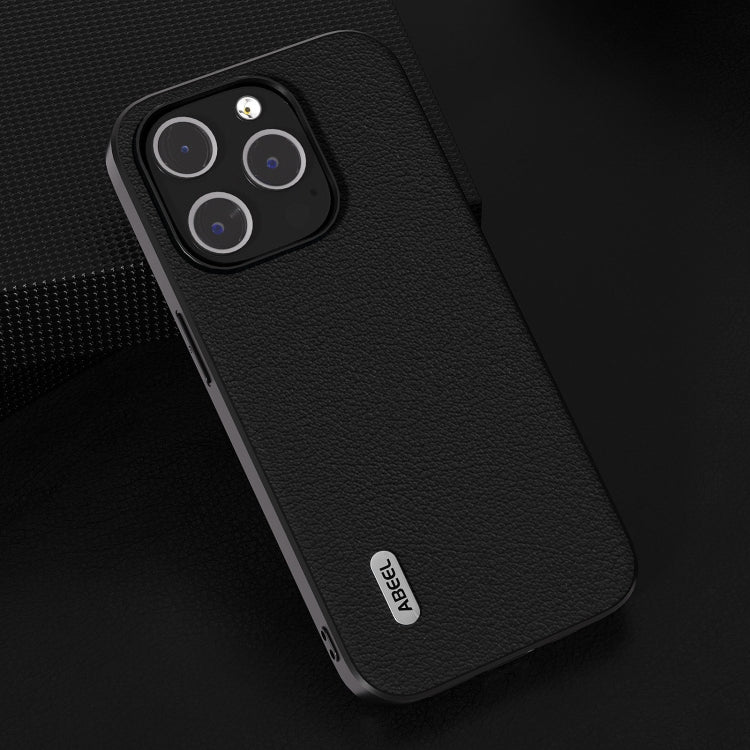 For iPhone 15 Pro ABEEL Genuine Leather Wave Black Edge Phone Case(Black) - HoMEdemic™ 