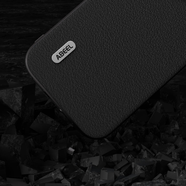For iPhone 15 Pro ABEEL Genuine Leather Wave Black Edge Phone Case(Black) - HoMEdemic™ 