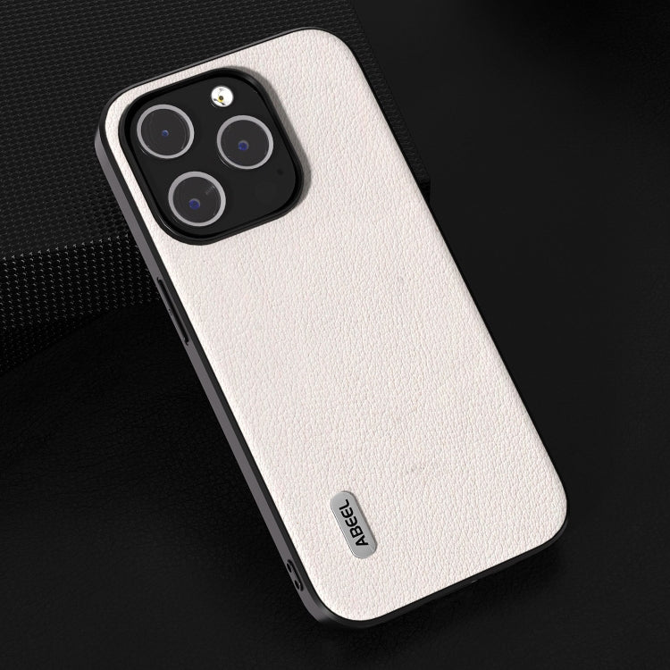 For iPhone 15 Pro ABEEL Genuine Leather Wave Black Edge Phone Case(Grey) - HoMEdemic™ 