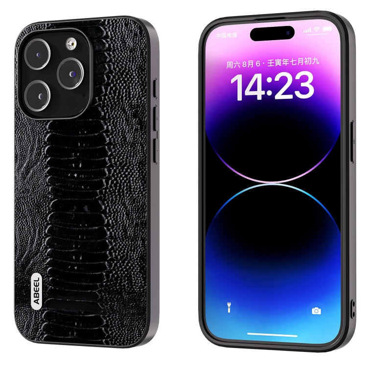For iPhone 15 Pro ABEEL Genuine Leather Weilai Series Phone Case(Black) - HoMEdemic™ 