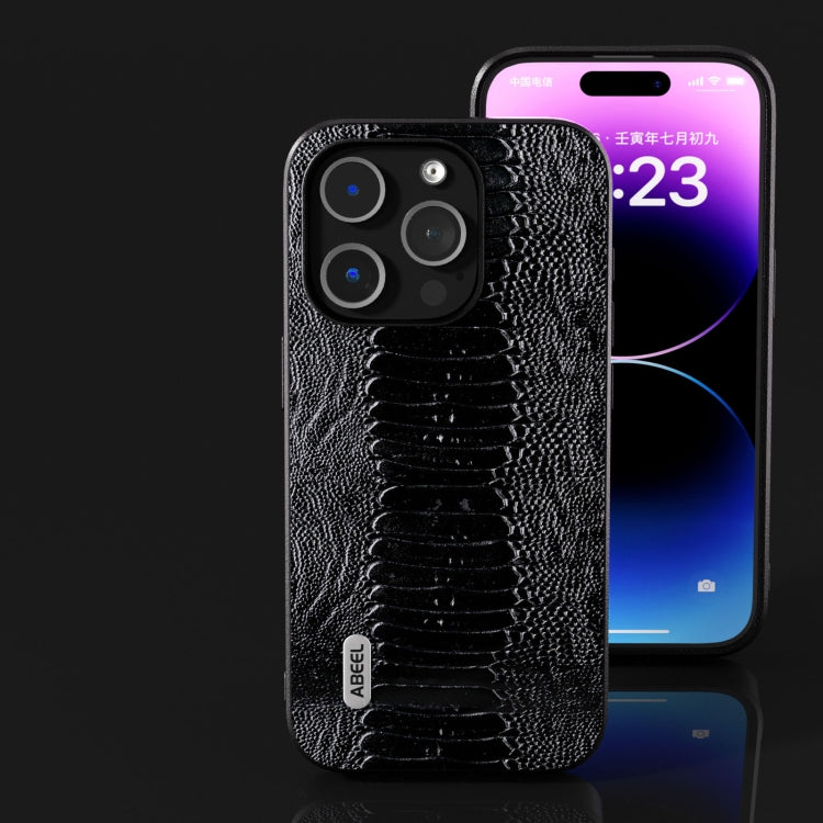 For iPhone 15 Pro ABEEL Genuine Leather Weilai Series Phone Case(Black) - HoMEdemic™ 