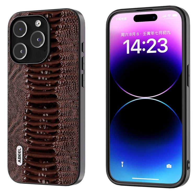 For iPhone 15 Pro ABEEL Genuine Leather Weilai Series Phone Case(Coffee) - HoMEdemic™ 