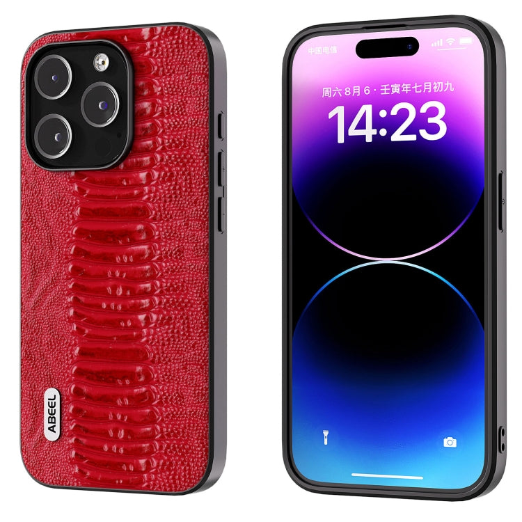 For iPhone 15 Pro ABEEL Genuine Leather Weilai Series Phone Case(Red) - HoMEdemic™ 