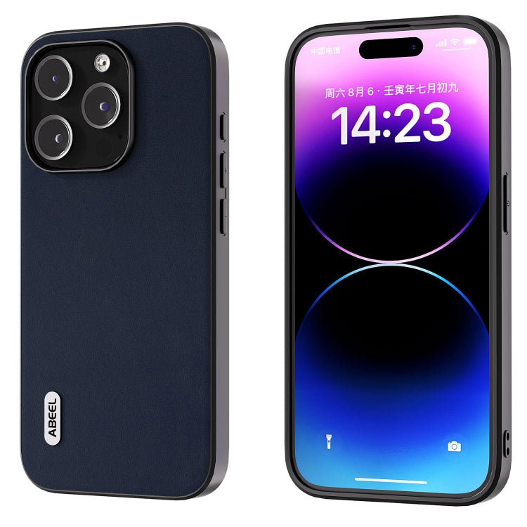 For iPhone 15 Pro ABEEL Genuine Leather Xiaoya Series Phone Case(Blue) - HoMEdemic™ 