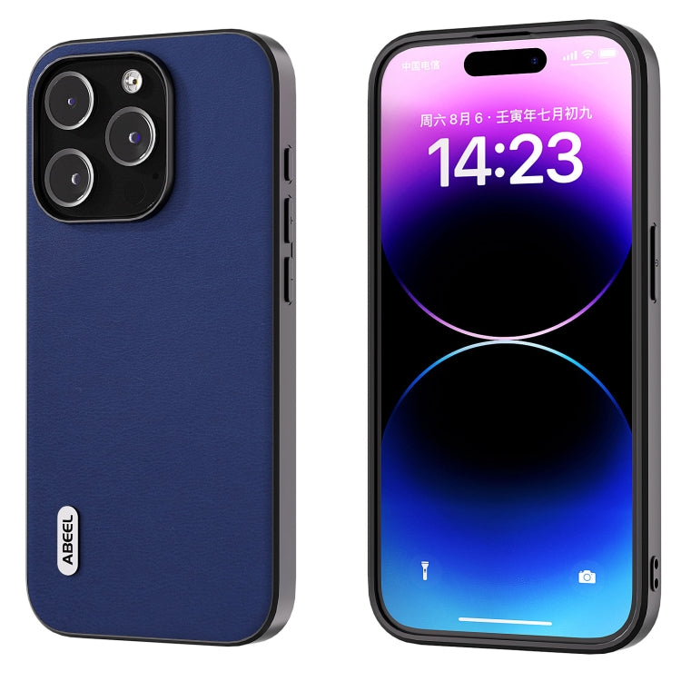 For iPhone 15 Pro ABEEL Haze Texture PU Phone Case(Dark Blue) - HoMEdemic™ 