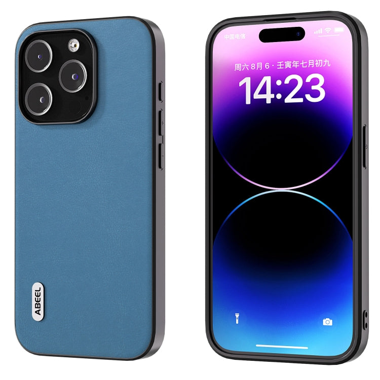 For iPhone 15 Pro ABEEL Haze Texture PU Phone Case(Sky Blue) - HoMEdemic™ 