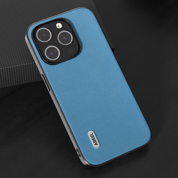 For iPhone 15 Pro ABEEL Haze Texture PU Phone Case(Sky Blue) - HoMEdemic™ 