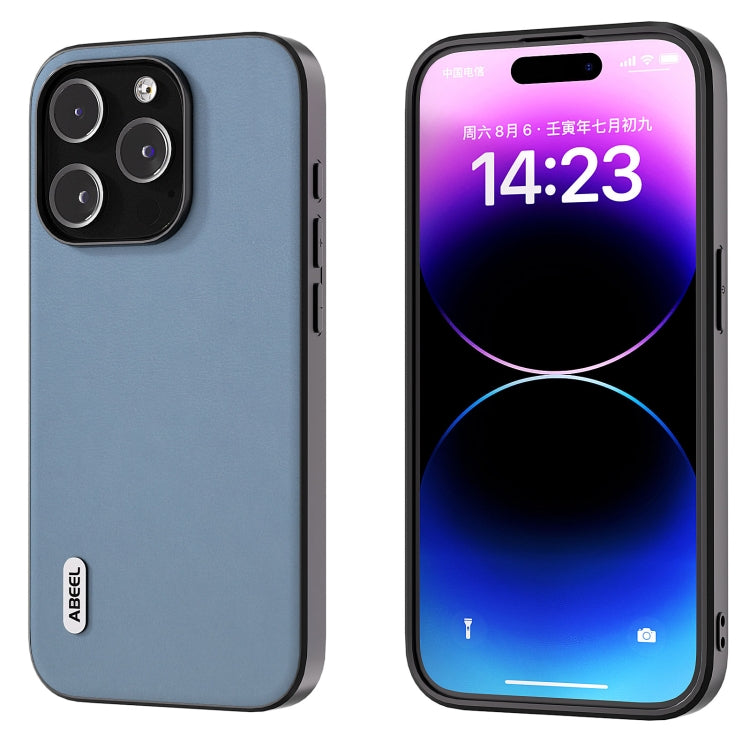 For iPhone 15 Pro ABEEL Haze Texture PU Phone Case(Twilight Blue) - HoMEdemic™ 