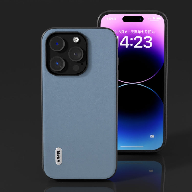 For iPhone 15 Pro ABEEL Haze Texture PU Phone Case(Twilight Blue) - HoMEdemic™ 