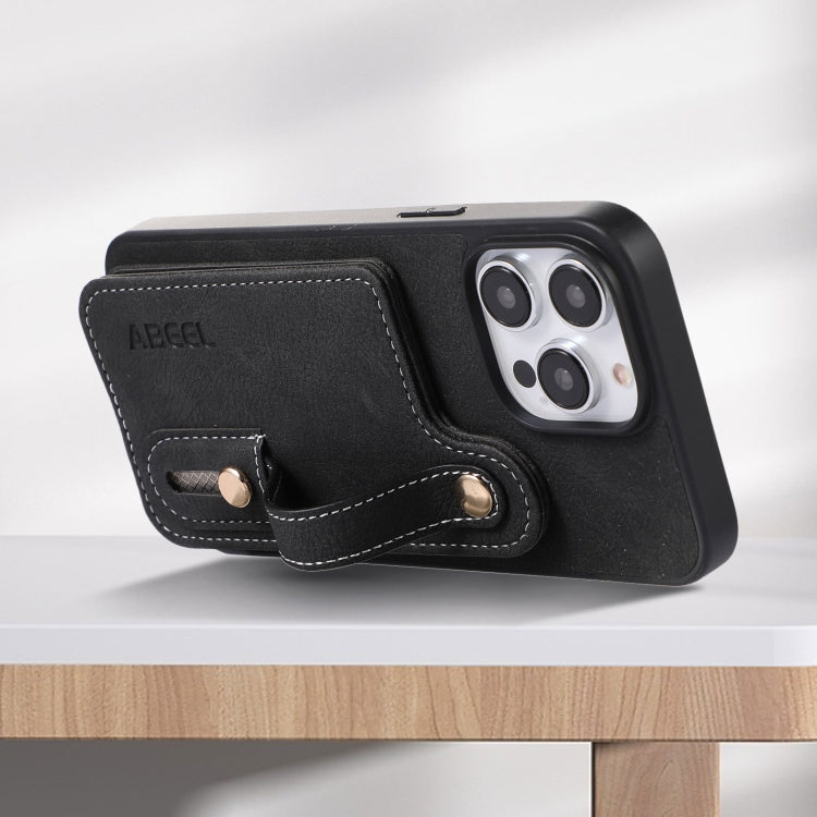 For iPhone 15 Pro ABEEL Litchi Texture Card Bag PU Phone Case(Black) - HoMEdemic™ 