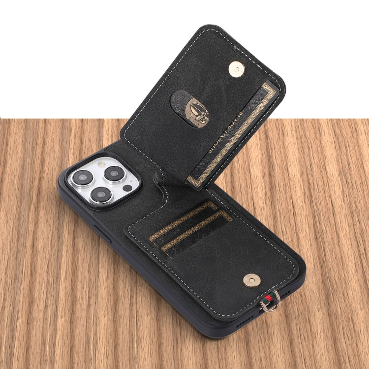 For iPhone 15 Pro ABEEL Litchi Texture Card Bag PU Phone Case(Black) - HoMEdemic™ 