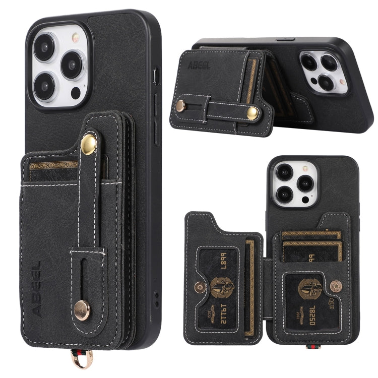 For iPhone 15 Pro ABEEL Litchi Texture Card Bag PU Phone Case(Black) - HoMEdemic™ 