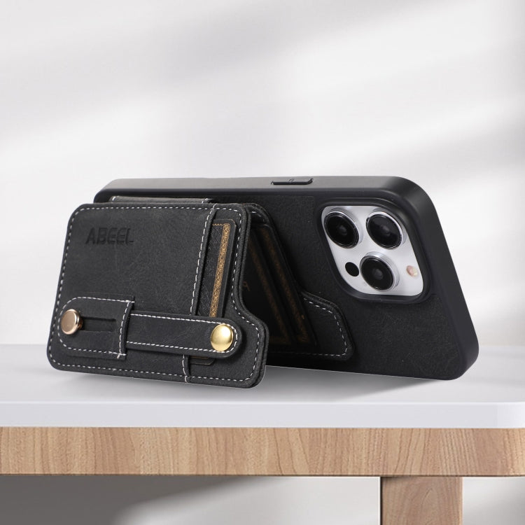 For iPhone 15 Pro ABEEL Litchi Texture Card Bag PU Phone Case(Black) - HoMEdemic™ 