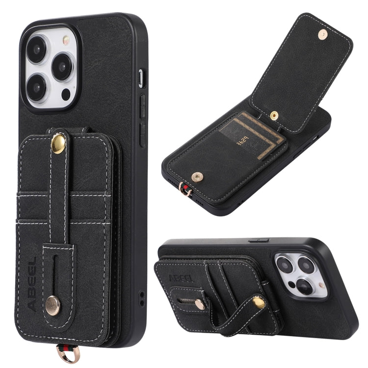 For iPhone 15 Pro ABEEL Litchi Texture Card Bag PU Phone Case(Black) - HoMEdemic™ 