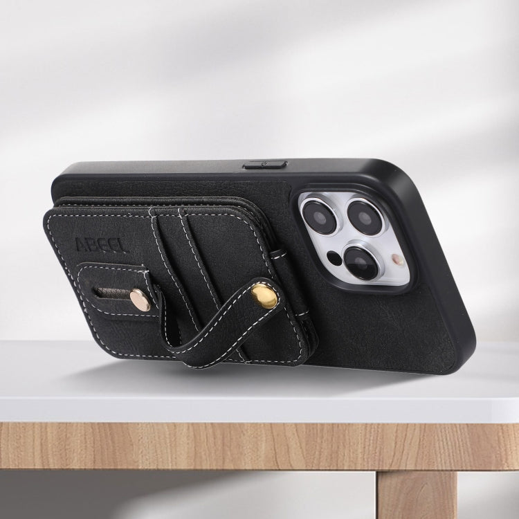 For iPhone 15 Pro ABEEL Litchi Texture Card Bag PU Phone Case(Black) - HoMEdemic™ 