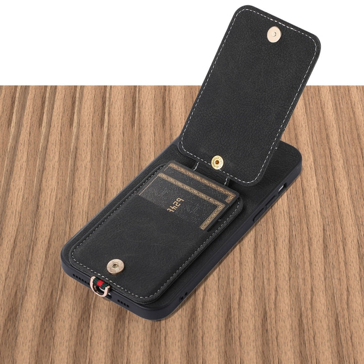 For iPhone 15 Pro ABEEL Litchi Texture Card Bag PU Phone Case(Black) - HoMEdemic™ 