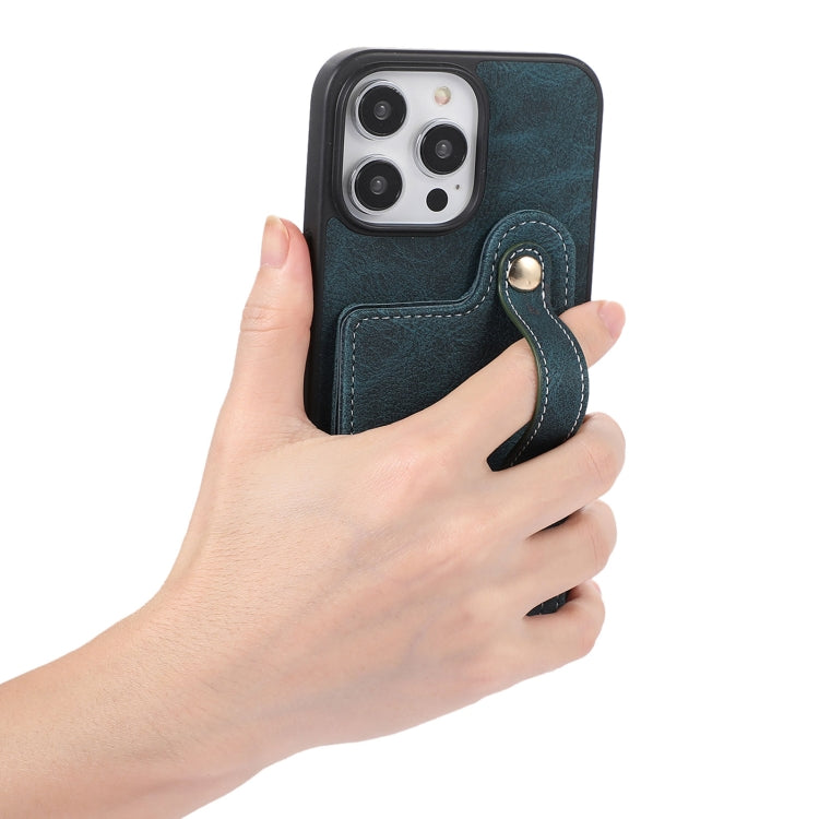For iPhone 15 Pro ABEEL Litchi Texture Card Bag PU Phone Case(Blue) - HoMEdemic™ 