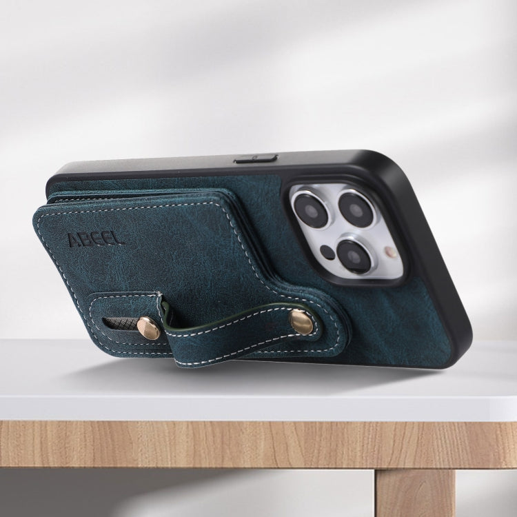 For iPhone 15 Pro ABEEL Litchi Texture Card Bag PU Phone Case(Blue) - HoMEdemic™ 