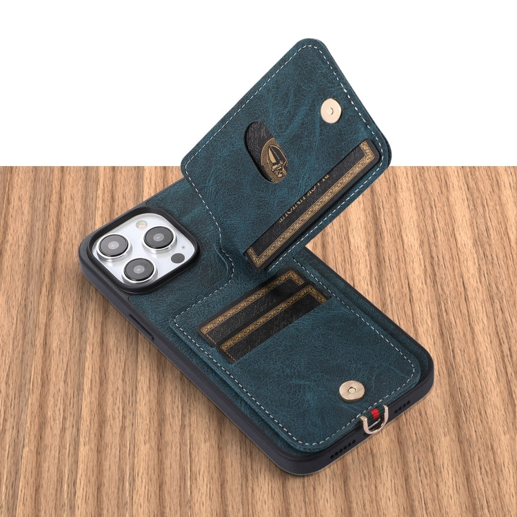 For iPhone 15 Pro ABEEL Litchi Texture Card Bag PU Phone Case(Blue) - HoMEdemic™ 