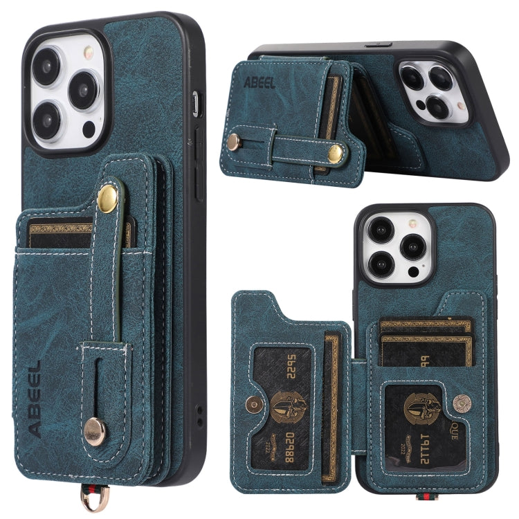 For iPhone 15 Pro ABEEL Litchi Texture Card Bag PU Phone Case(Blue) - HoMEdemic™ 