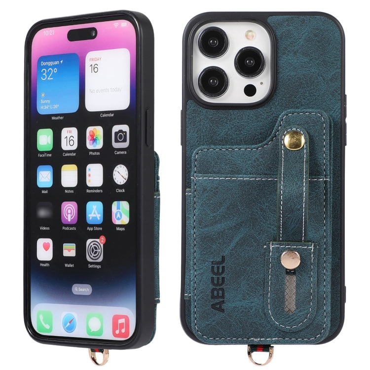 For iPhone 15 Pro ABEEL Litchi Texture Card Bag PU Phone Case(Blue) - HoMEdemic™ 