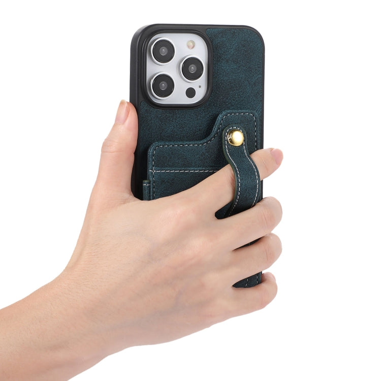 For iPhone 15 Pro ABEEL Litchi Texture Card Bag PU Phone Case(Blue) - HoMEdemic™ 