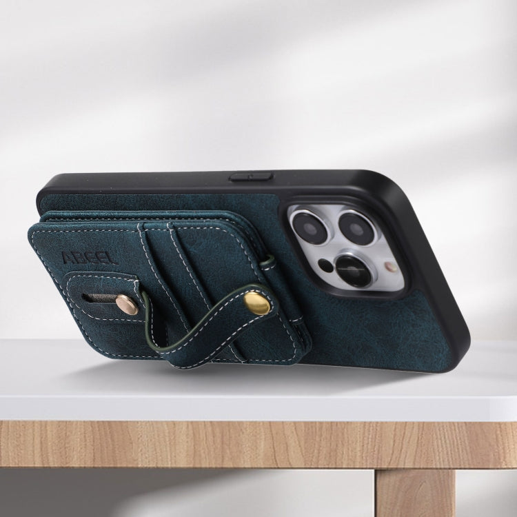 For iPhone 15 Pro ABEEL Litchi Texture Card Bag PU Phone Case(Blue) - HoMEdemic™ 