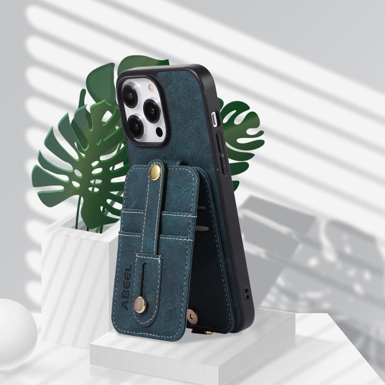 For iPhone 15 Pro ABEEL Litchi Texture Card Bag PU Phone Case(Blue) - HoMEdemic™ 