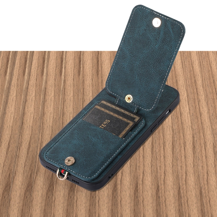 For iPhone 15 Pro ABEEL Litchi Texture Card Bag PU Phone Case(Blue) - HoMEdemic™ 