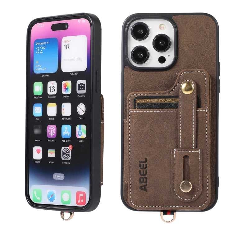 For iPhone 15 Pro ABEEL Litchi Texture Card Bag PU Phone Case(Khaki) - HoMEdemic™ 