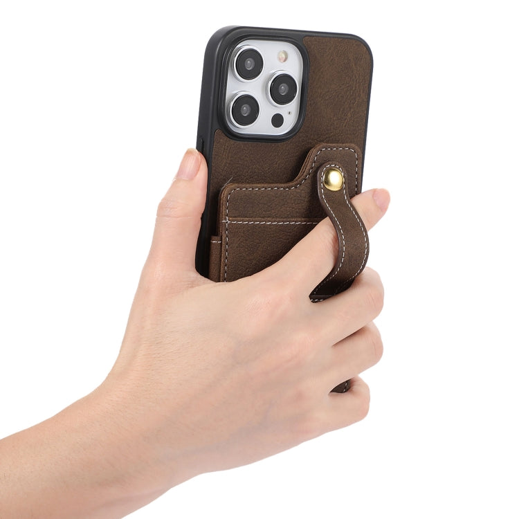 For iPhone 15 Pro ABEEL Litchi Texture Card Bag PU Phone Case(Khaki) - HoMEdemic™ 
