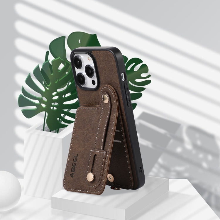 For iPhone 15 Pro ABEEL Litchi Texture Card Bag PU Phone Case(Khaki) - HoMEdemic™ 