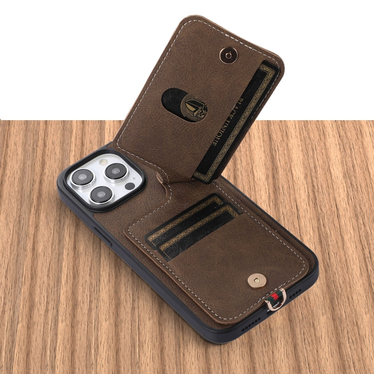 For iPhone 15 Pro ABEEL Litchi Texture Card Bag PU Phone Case(Khaki) - HoMEdemic™ 