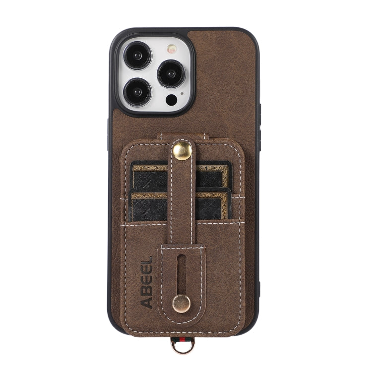 For iPhone 15 Pro ABEEL Litchi Texture Card Bag PU Phone Case(Khaki) - HoMEdemic™ 