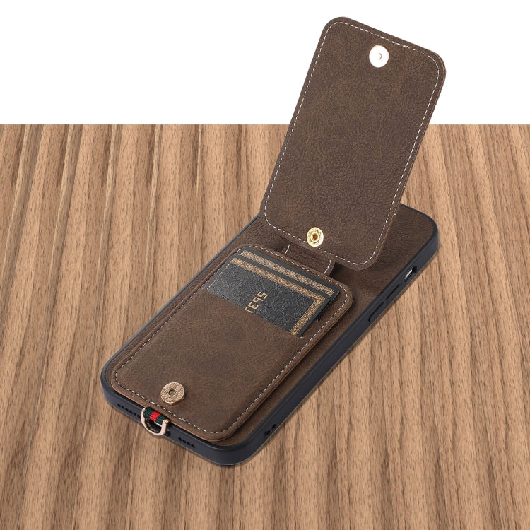 For iPhone 15 Pro ABEEL Litchi Texture Card Bag PU Phone Case(Khaki) - HoMEdemic™ 