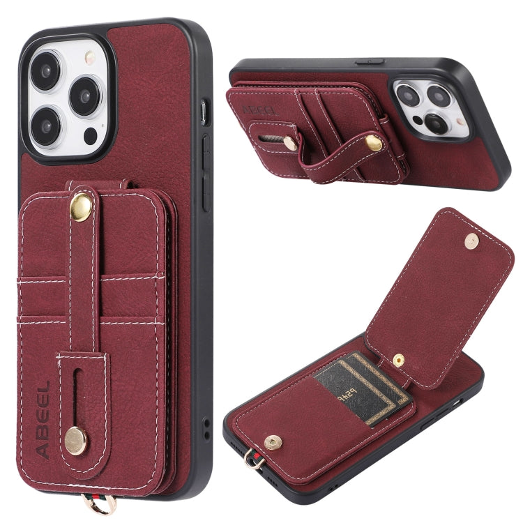For iPhone 15 Pro ABEEL Litchi Texture Card Bag PU Phone Case(Purple) - HoMEdemic™ 
