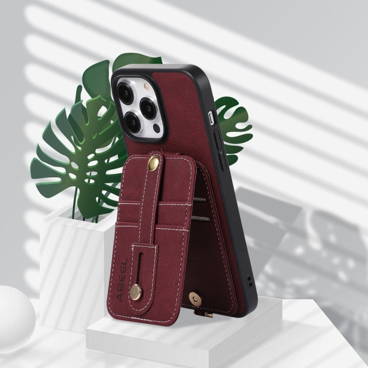 For iPhone 15 Pro ABEEL Litchi Texture Card Bag PU Phone Case(Purple) - HoMEdemic™ 