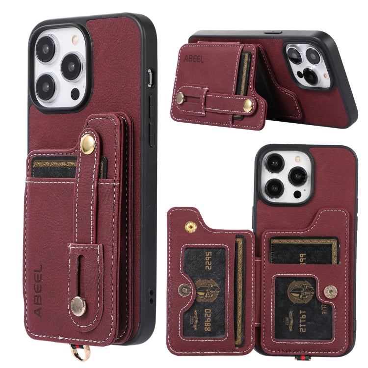 For iPhone 15 Pro ABEEL Litchi Texture Card Bag PU Phone Case(Purple) - HoMEdemic™ 