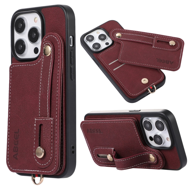 For iPhone 15 Pro ABEEL Litchi Texture Card Bag PU Phone Case(Purple) - HoMEdemic™ 