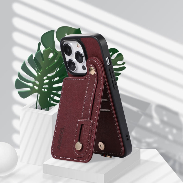 For iPhone 15 Pro ABEEL Litchi Texture Card Bag PU Phone Case(Purple) - HoMEdemic™ 