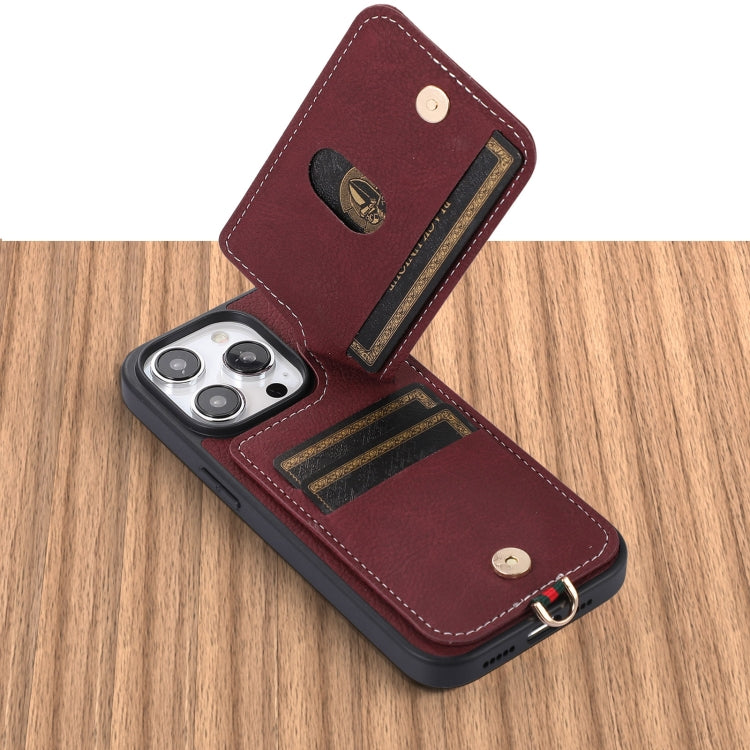 For iPhone 15 Pro ABEEL Litchi Texture Card Bag PU Phone Case(Purple) - HoMEdemic™ 