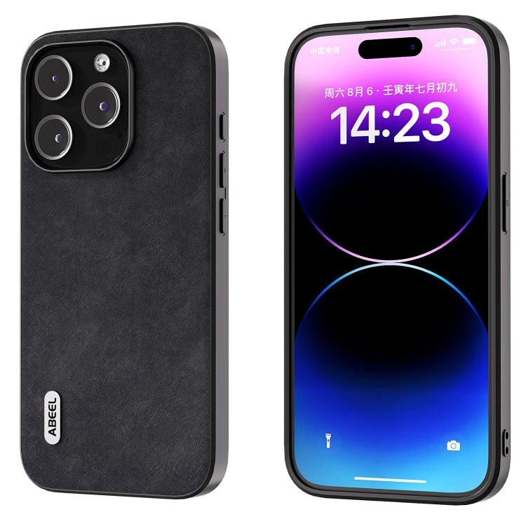 For iPhone 15 Pro ABEEL Morocco Texture PU Phone Case(Black) - HoMEdemic™ 